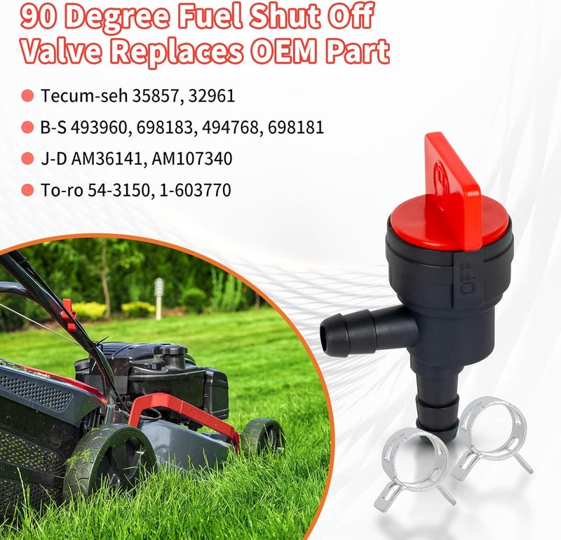 CLSR2U 90 Degree Fuel Shut off Valve, 1/4" Fuel Cut Off Valve for Riding Lawn Mower, Replace B&S 698181 494539 697944 Te cumseh 35857, 90 Degree Gas Shut Off Valve for Small Engines, 4 Pack - Image 3